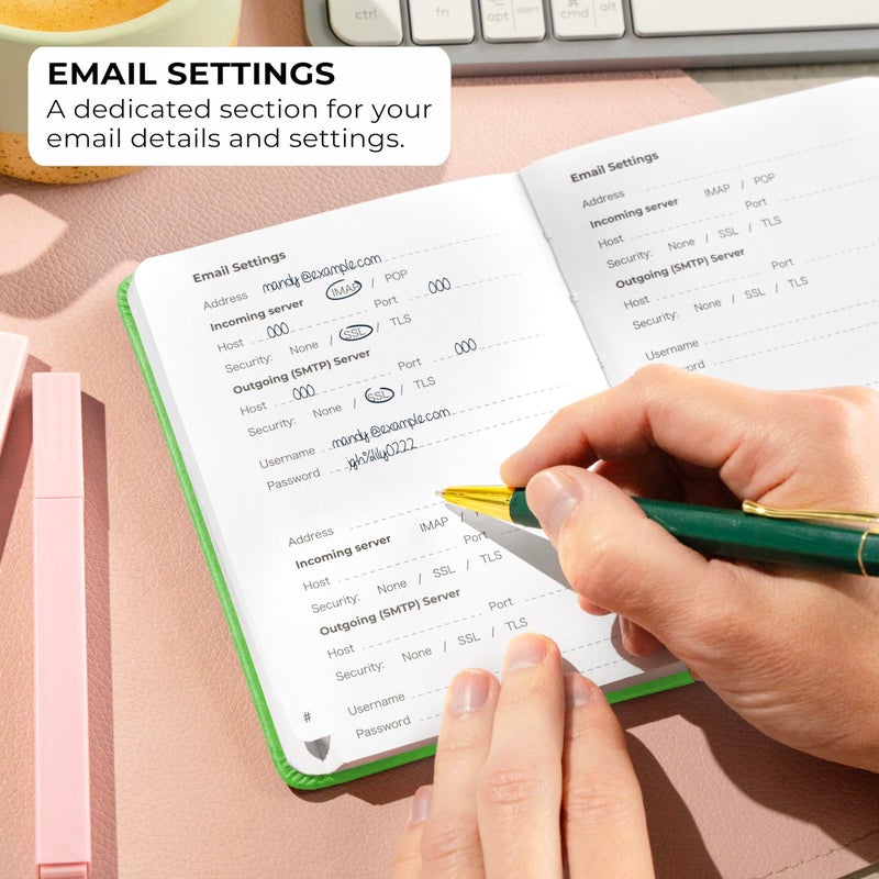 Clever Fox Password Book with alphabetical tabs. Internet Address Organizer Logbook. Small Pocket Password Keeper for Website Logins (Green) - Image 4